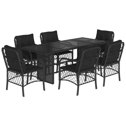 Set da Pranzo da Giardino 7 pz Nero con Cuscini in Polyrattan - homemem39