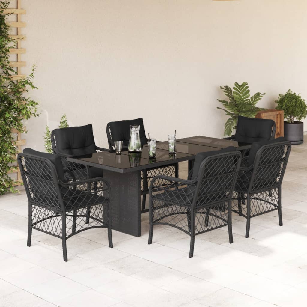 Set da Pranzo da Giardino 7 pz Nero con Cuscini in Polyrattan | homemem39