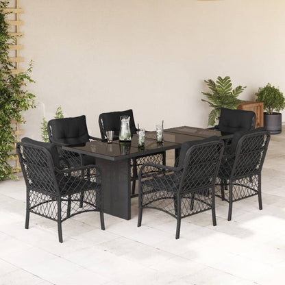 Set da Pranzo da Giardino 7 pz Nero con Cuscini in Polyrattan | homemem39