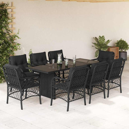 Set da Pranzo da Giardino 9 pz con Cuscini Nero in Polyrattan - homemem39