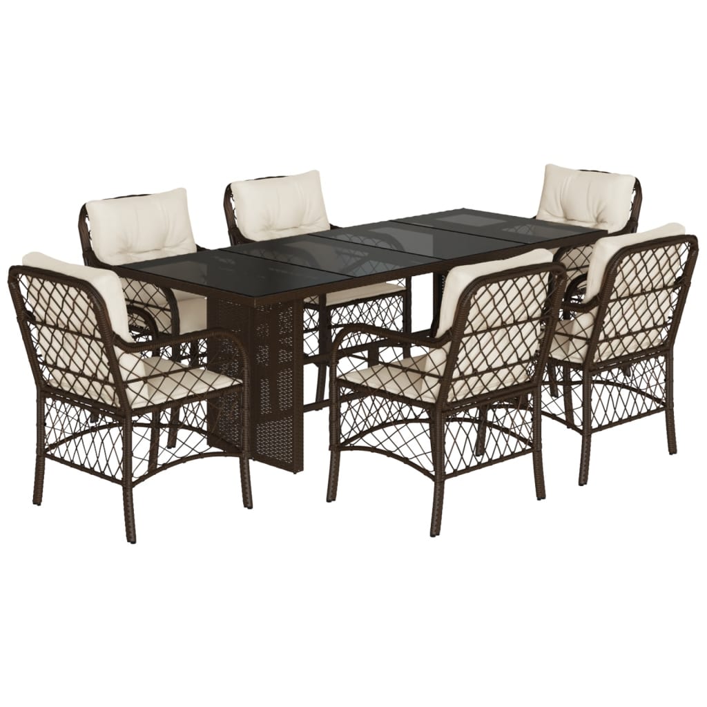 Set da Pranzo da Giardino 7pz con Cuscini in Polyrattan Marrone | homemem39