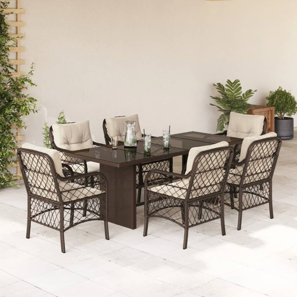 Set da Pranzo da Giardino 7pz con Cuscini in Polyrattan Marrone | homemem39