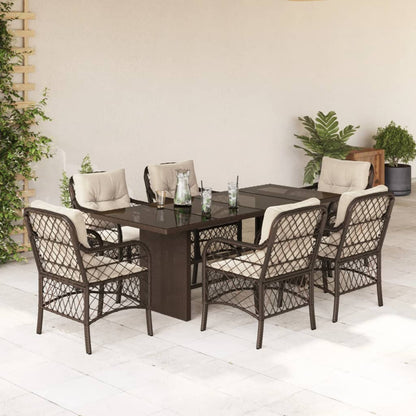 Set da Pranzo da Giardino 7pz con Cuscini in Polyrattan Marrone | homemem39