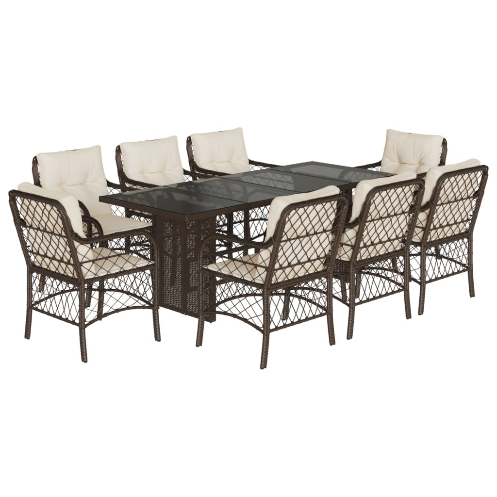 Set da Pranzo da Giardino 9pz con Cuscini Marrone in Polyrattan | homemem39