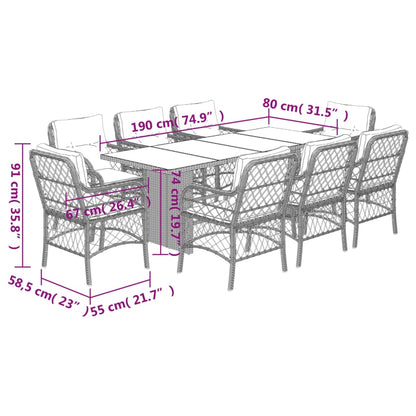 Set da Pranzo da Giardino 9pz con Cuscini Marrone in Polyrattan - homemem39