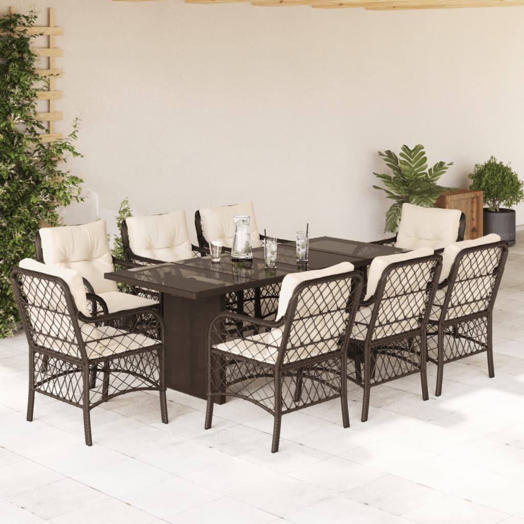 Set da Pranzo da Giardino 9pz con Cuscini Marrone in Polyrattan | homemem39