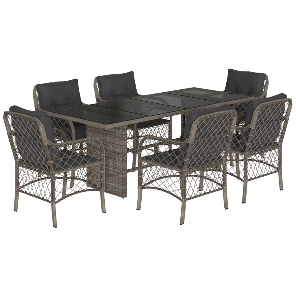 Set da Pranzo da Giardino 7 pz con Cuscini in Polyrattan Grigio - homemem39