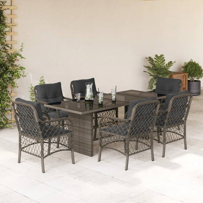 Set da Pranzo da Giardino 7 pz con Cuscini in Polyrattan Grigio | homemem39