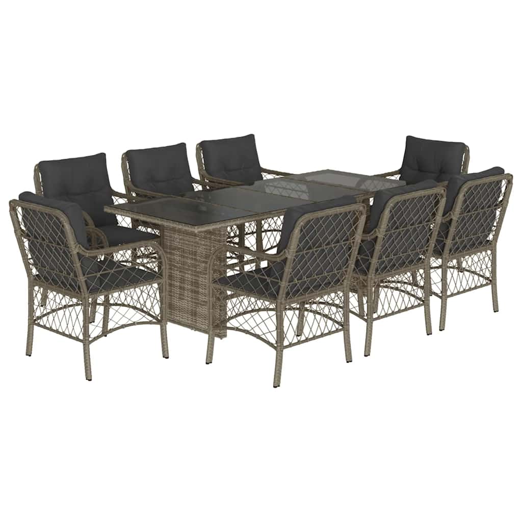 Set da Pranzo da Giardino 9 pz con Cuscini in Polyrattan Grigio - homemem39
