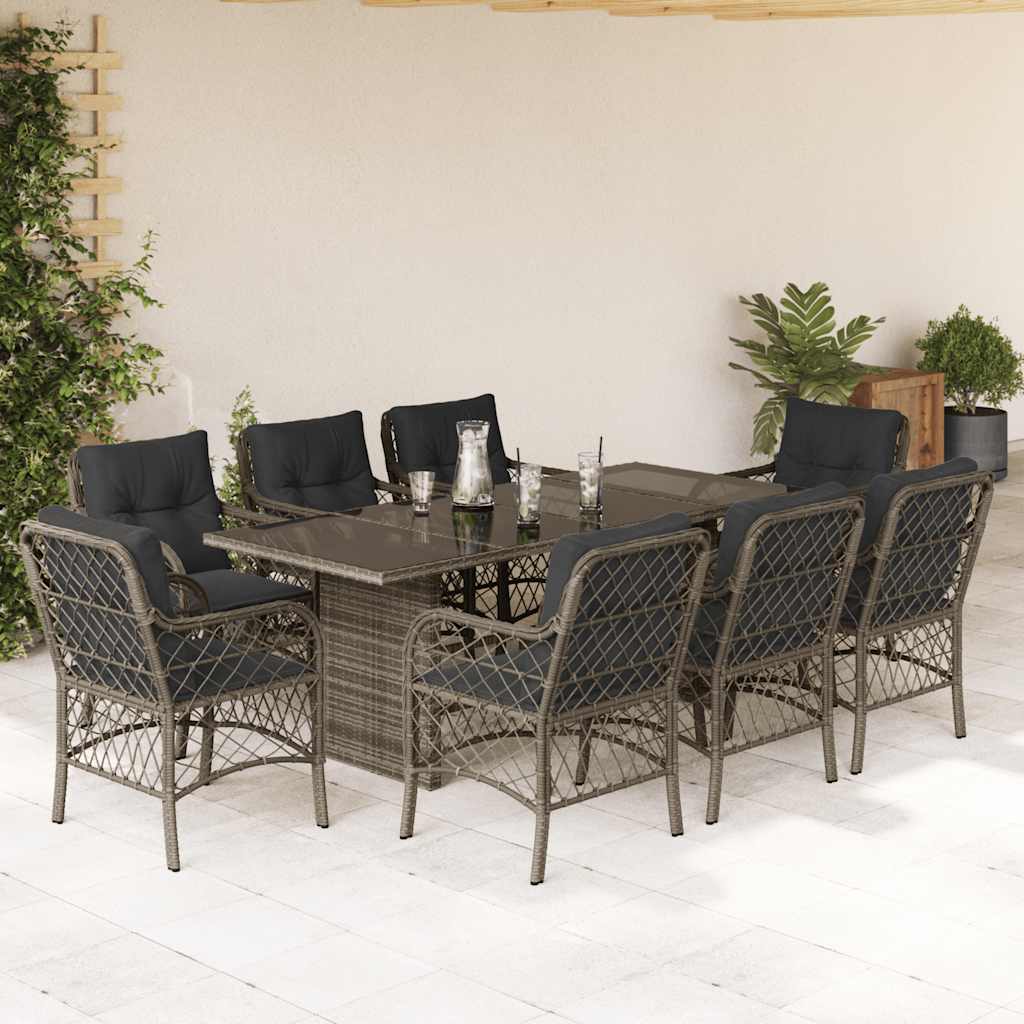 Set da Pranzo da Giardino 9 pz con Cuscini in Polyrattan Grigio | homemem39