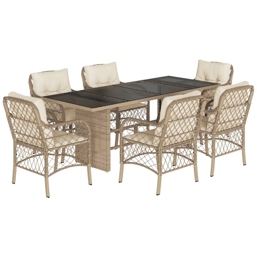 Set da Pranzo da Giardino 7 pz con Cuscini Beige in Polyrattan | homemem39