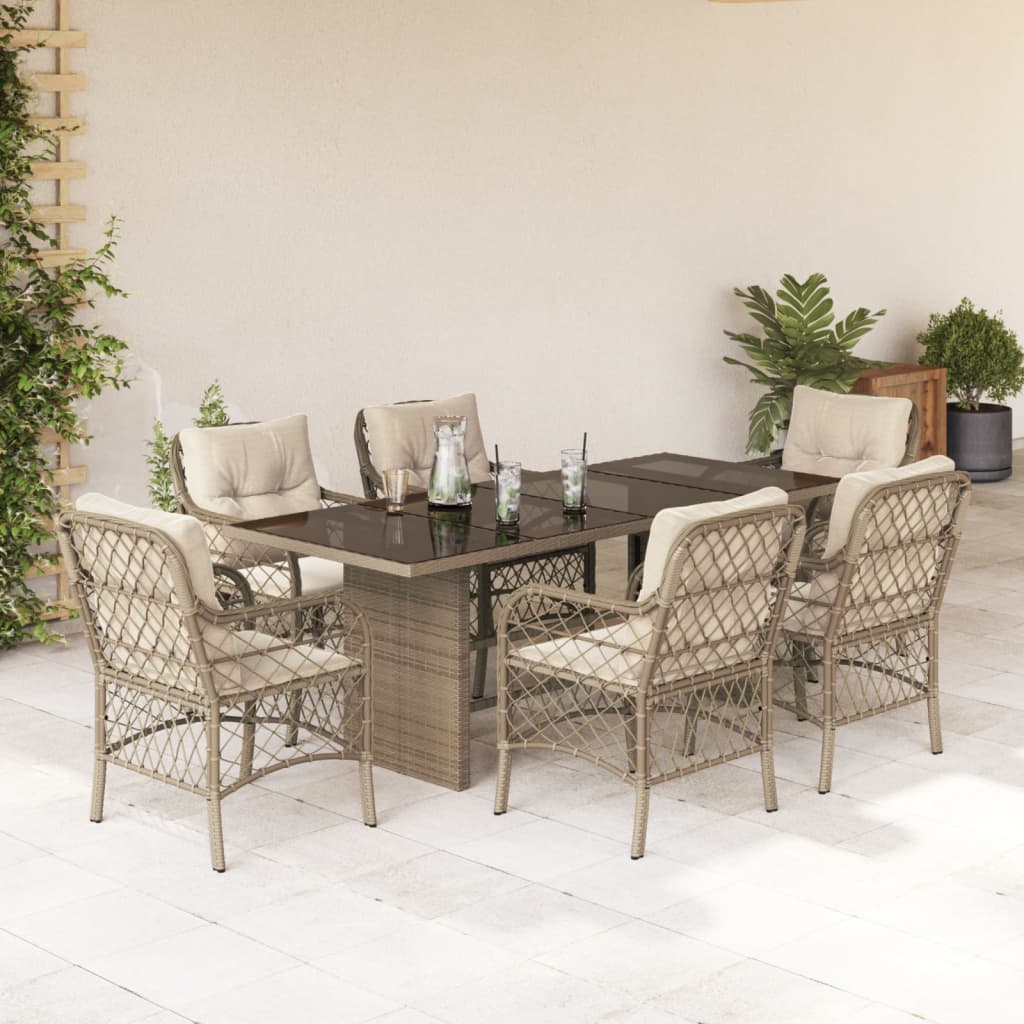 Set da Pranzo da Giardino 7 pz con Cuscini Beige in Polyrattan | homemem39