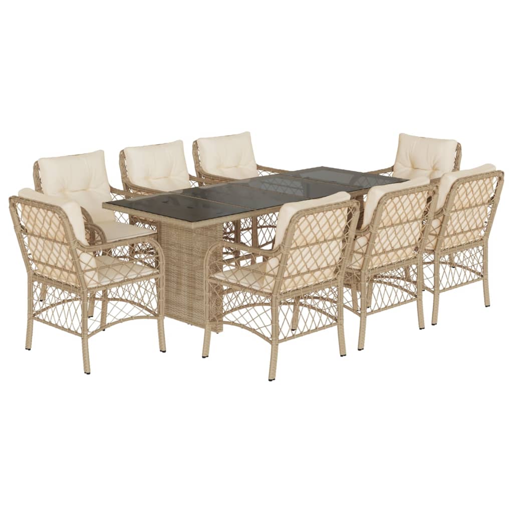 Set da Pranzo da Giardino 9 pz con Cuscini Beige in Polyrattan | homemem39