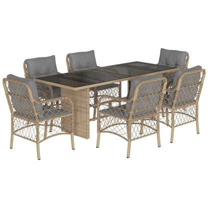Set Pranzo da Giardino 7 pz con Cuscini Beige Misto Polyrattan | homemem39