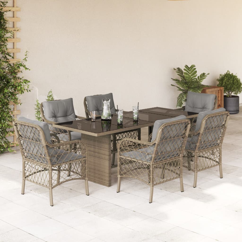 Set Pranzo da Giardino 7 pz con Cuscini Beige Misto Polyrattan | homemem39