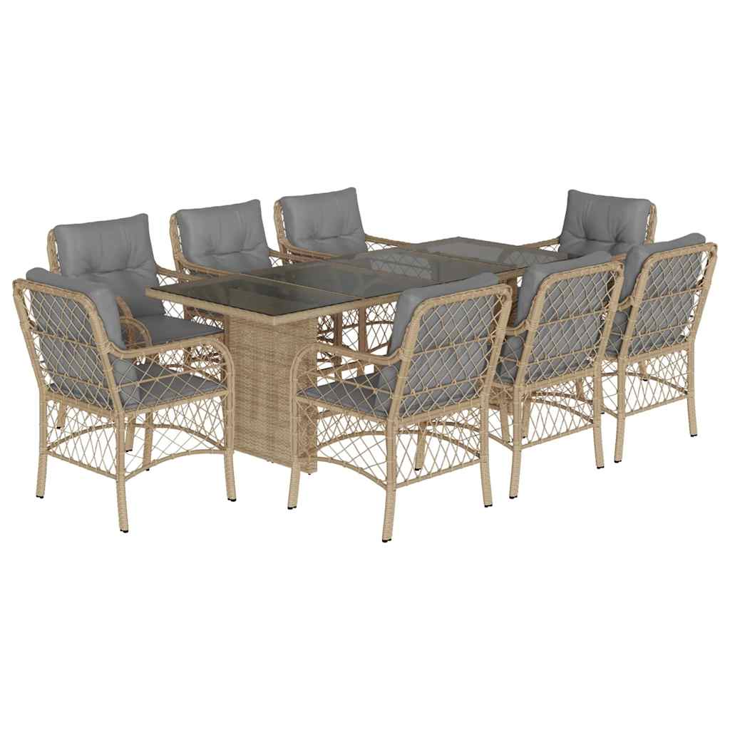 Set Pranzo da Giardino 9 pz con Cuscini Beige Misto Polyrattan | homemem39