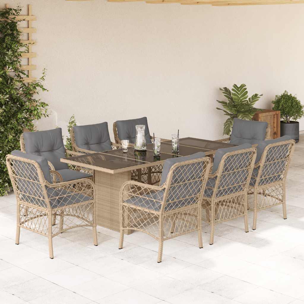 Set Pranzo da Giardino 9 pz con Cuscini Beige Misto Polyrattan | homemem39
