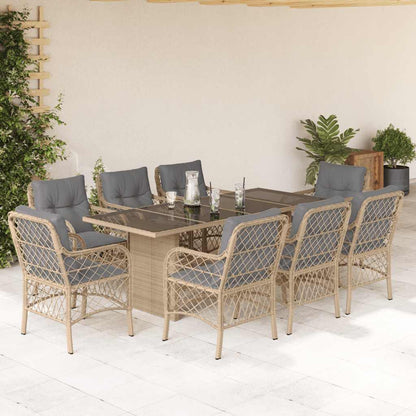 Set Pranzo da Giardino 9 pz con Cuscini Beige Misto Polyrattan | homemem39