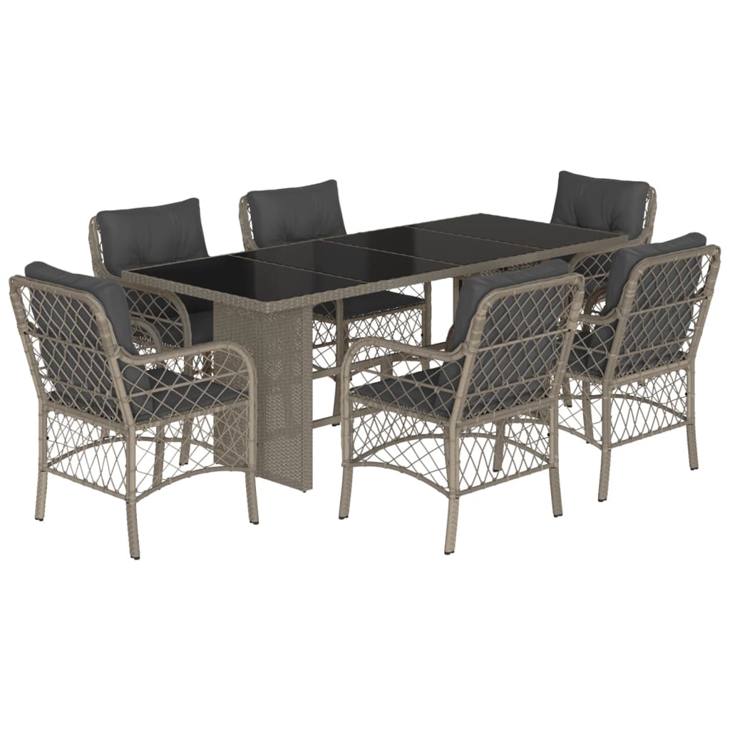 Set da Pranzo da Giardino 7 pz Cuscini Polyrattan Grigio Chiaro - homemem39