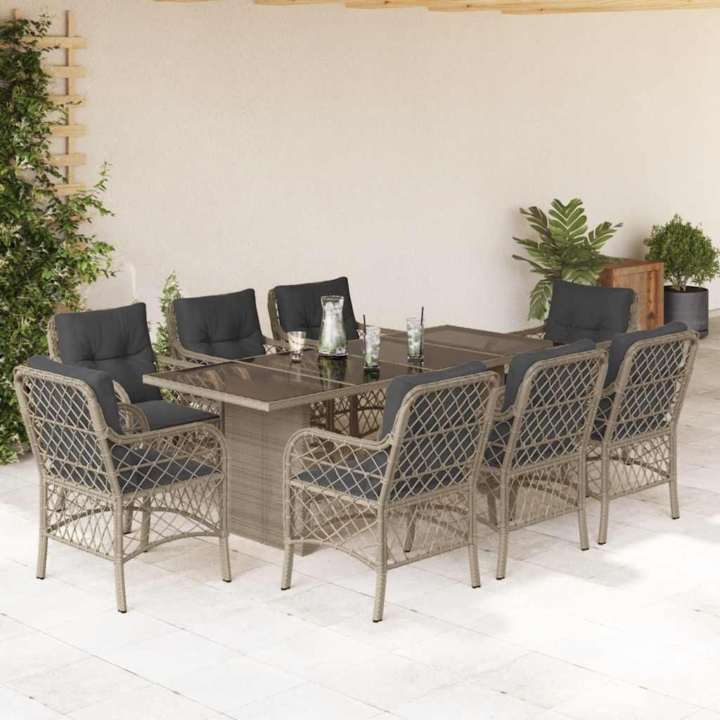 Set Pranzo da Giardino 9pz con Cuscini Grigio Chiaro Polyrattan | homemem39