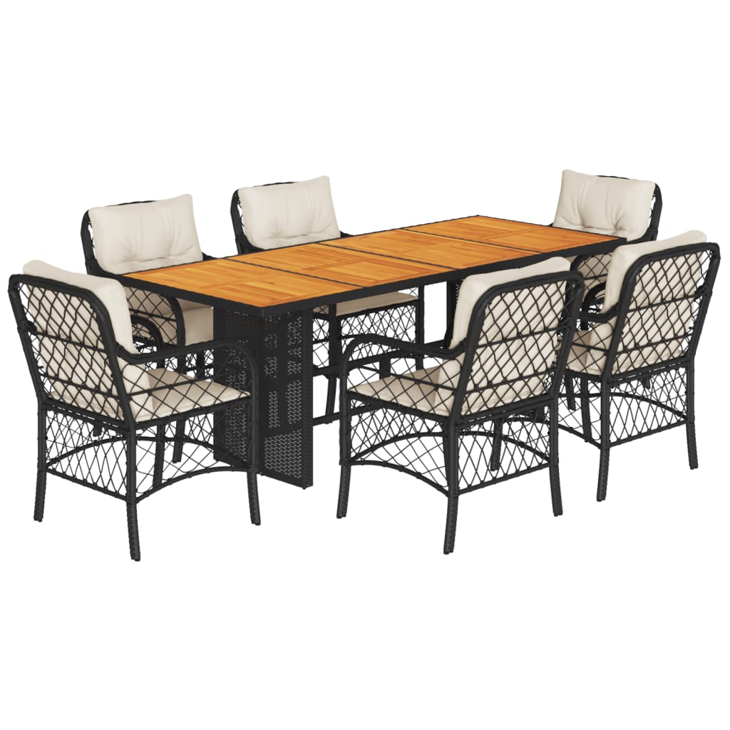 Set da Pranzo da Giardino 7 pz Nero con Cuscini in Polyrattan | homemem39