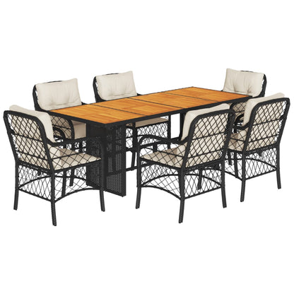 Set da Pranzo da Giardino 7 pz Nero con Cuscini in Polyrattan | homemem39