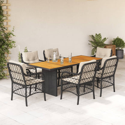 Set da Pranzo da Giardino 7 pz Nero con Cuscini in Polyrattan | homemem39