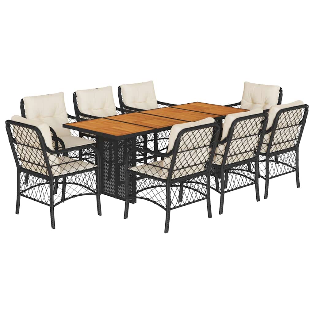 Set da Pranzo da Giardino 9 pz con Cuscini Nero in Polyrattan | homemem39