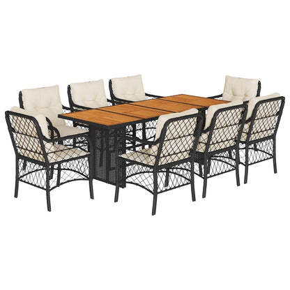 Set da Pranzo da Giardino 9 pz con Cuscini Nero in Polyrattan - homemem39