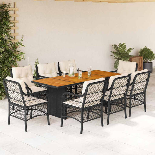 Set da Pranzo da Giardino 9 pz con Cuscini Nero in Polyrattan - homemem39