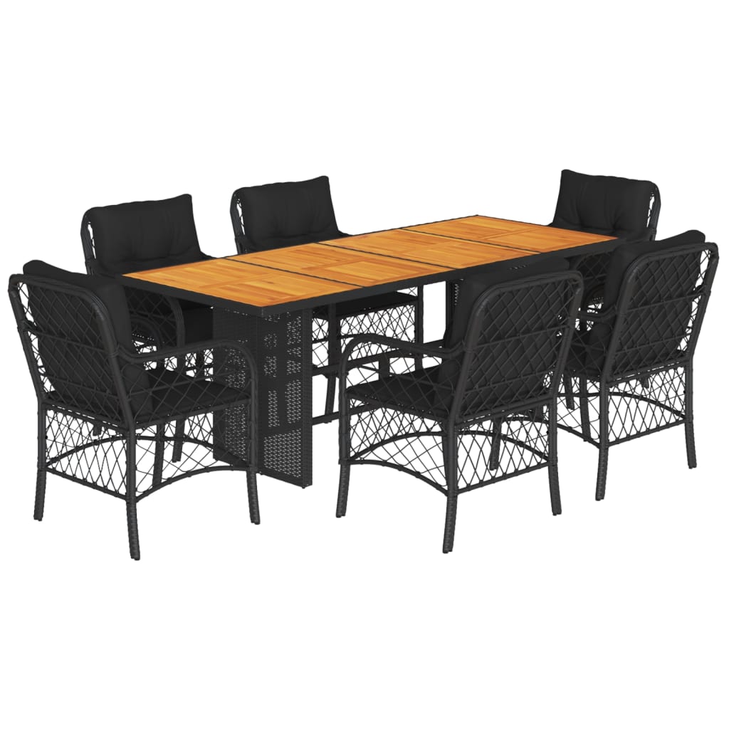 Set da Pranzo da Giardino 7 pz Nero con Cuscini in Polyrattan | homemem39
