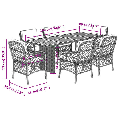 Set da Pranzo da Giardino 7 pz Nero con Cuscini in Polyrattan | homemem39