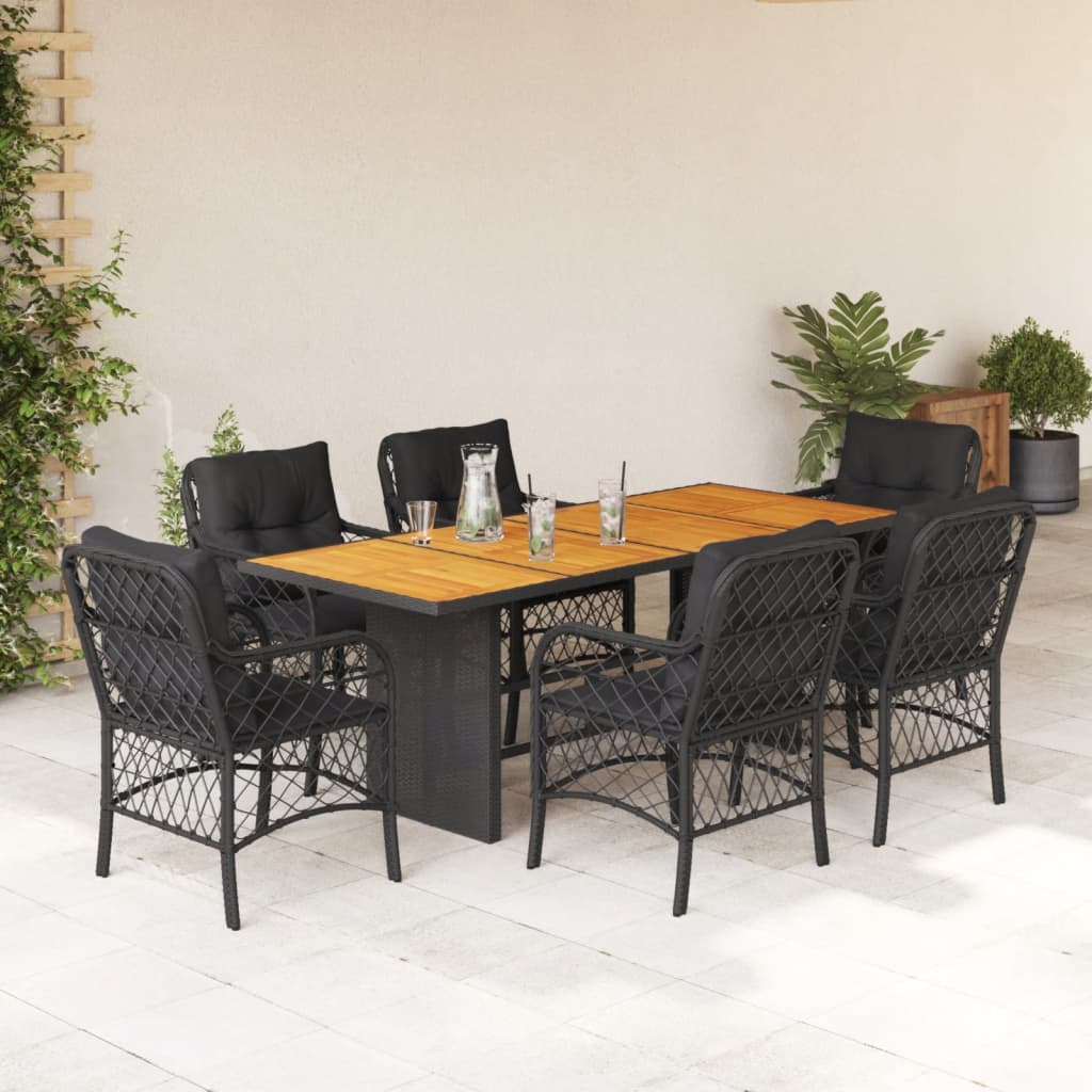 Set da Pranzo da Giardino 7 pz Nero con Cuscini in Polyrattan | homemem39