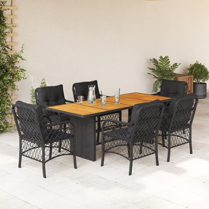 Set da Pranzo da Giardino 7 pz Nero con Cuscini in Polyrattan - homemem39