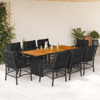 Set da Pranzo da Giardino 9 pz con Cuscini Nero in Polyrattan | homemem39