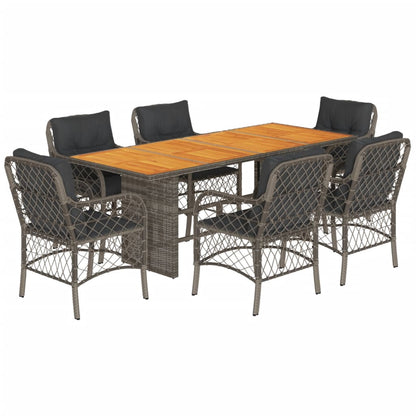 Set da Pranzo da Giardino 7 pz con Cuscini in Polyrattan Grigio | homemem39