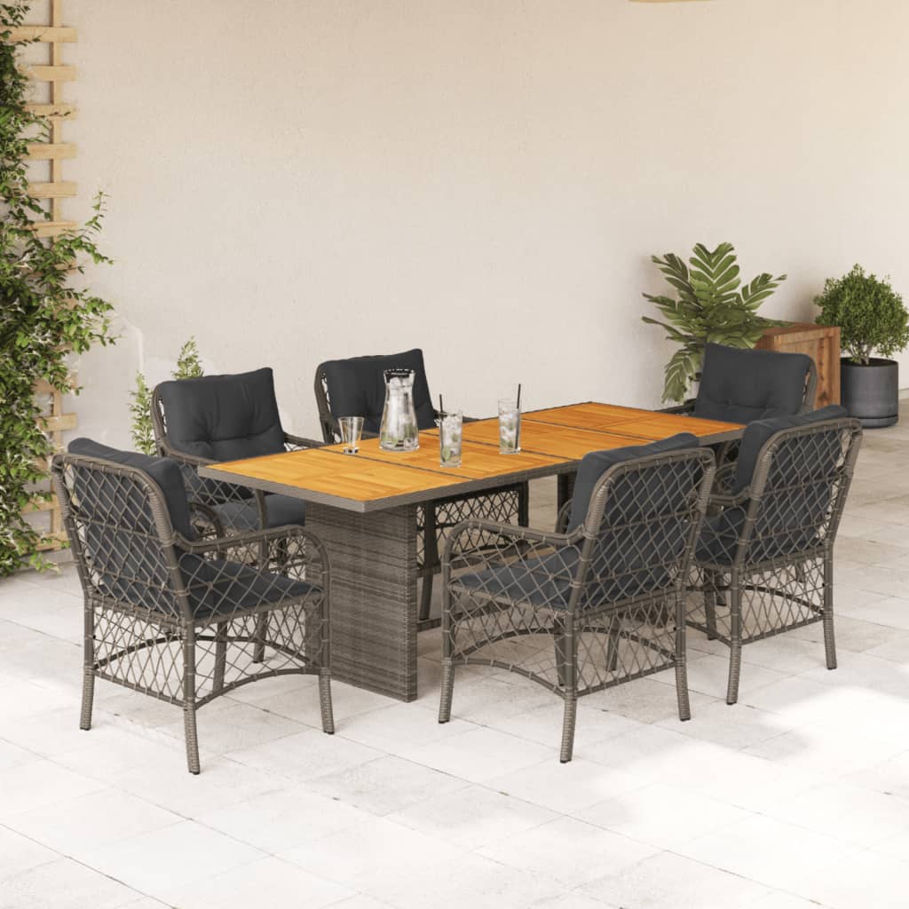 Set da Pranzo da Giardino 7 pz con Cuscini in Polyrattan Grigio | homemem39