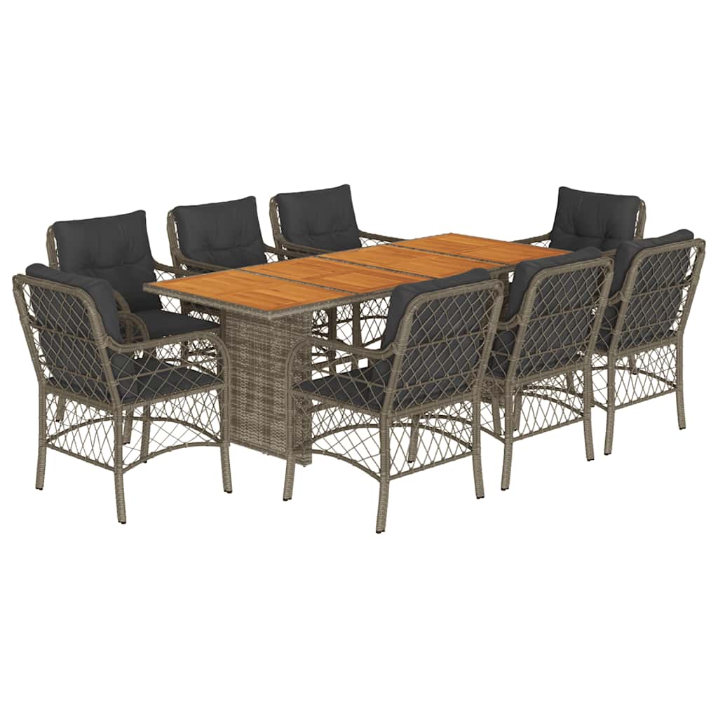 Set da Pranzo da Giardino 9 pz con Cuscini in Polyrattan Grigio | homemem39