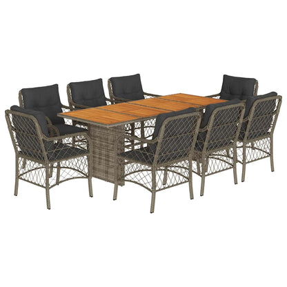 Set da Pranzo da Giardino 9 pz con Cuscini in Polyrattan Grigio | homemem39