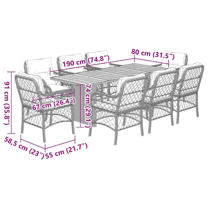 Set da Pranzo da Giardino 9 pz con Cuscini in Polyrattan Grigio | homemem39