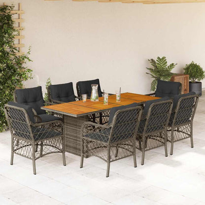 Set da Pranzo da Giardino 9 pz con Cuscini in Polyrattan Grigio | homemem39