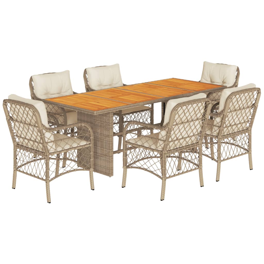 Set da Pranzo da Giardino 7 pz con Cuscini Beige in Polyrattan | homemem39