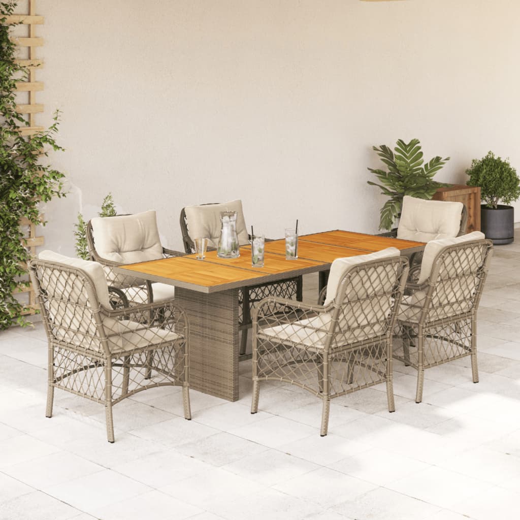 Set da Pranzo da Giardino 7 pz con Cuscini Beige in Polyrattan | homemem39