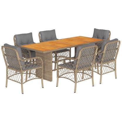 Set Pranzo da Giardino 7 pz con Cuscini Beige Misto Polyrattan | homemem39