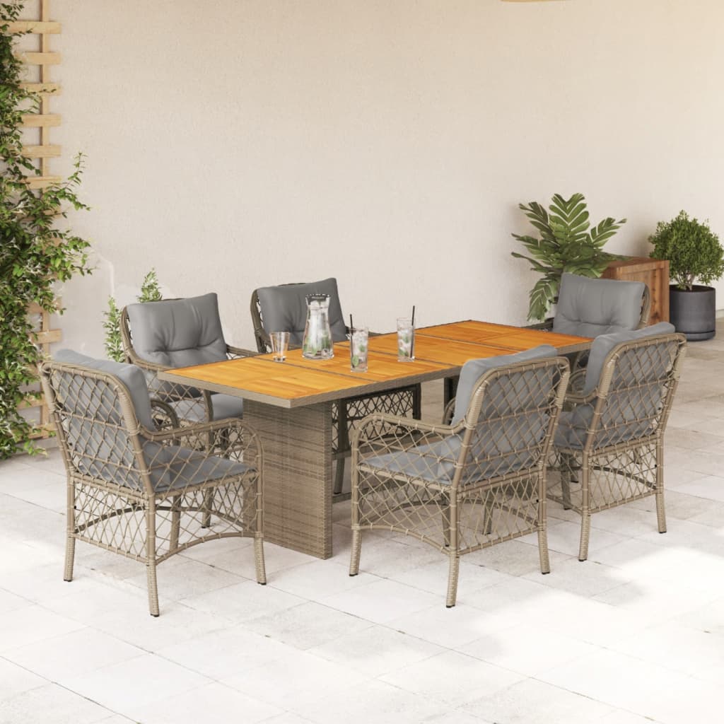 Set Pranzo da Giardino 7 pz con Cuscini Beige Misto Polyrattan | homemem39