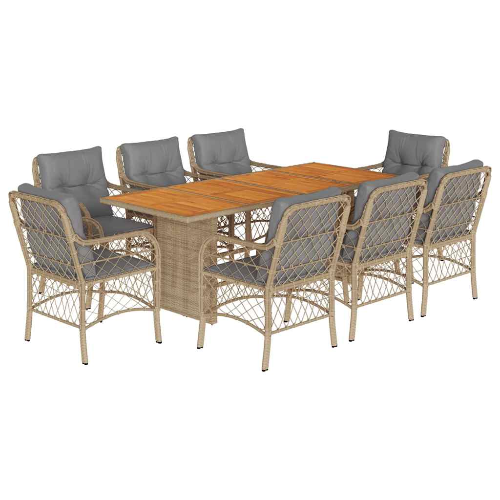 Set Pranzo da Giardino 9 pz con Cuscini Beige Misto Polyrattan | homemem39