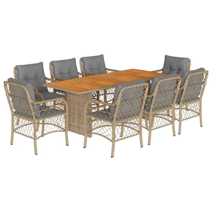 Set Pranzo da Giardino 9 pz con Cuscini Beige Misto Polyrattan | homemem39