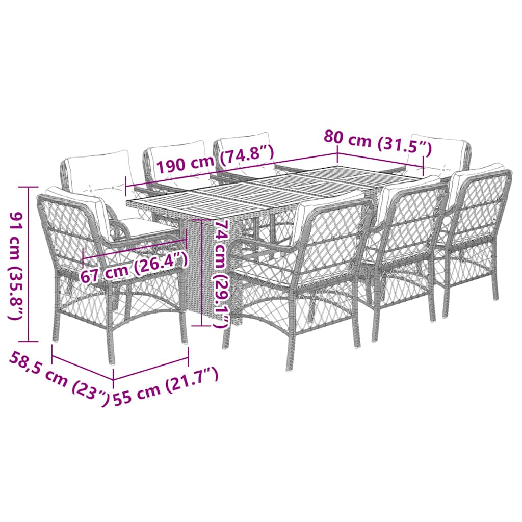 Set Pranzo da Giardino 9 pz con Cuscini Beige Misto Polyrattan | homemem39