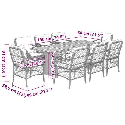 Set Pranzo da Giardino 9 pz con Cuscini Beige Misto Polyrattan | homemem39