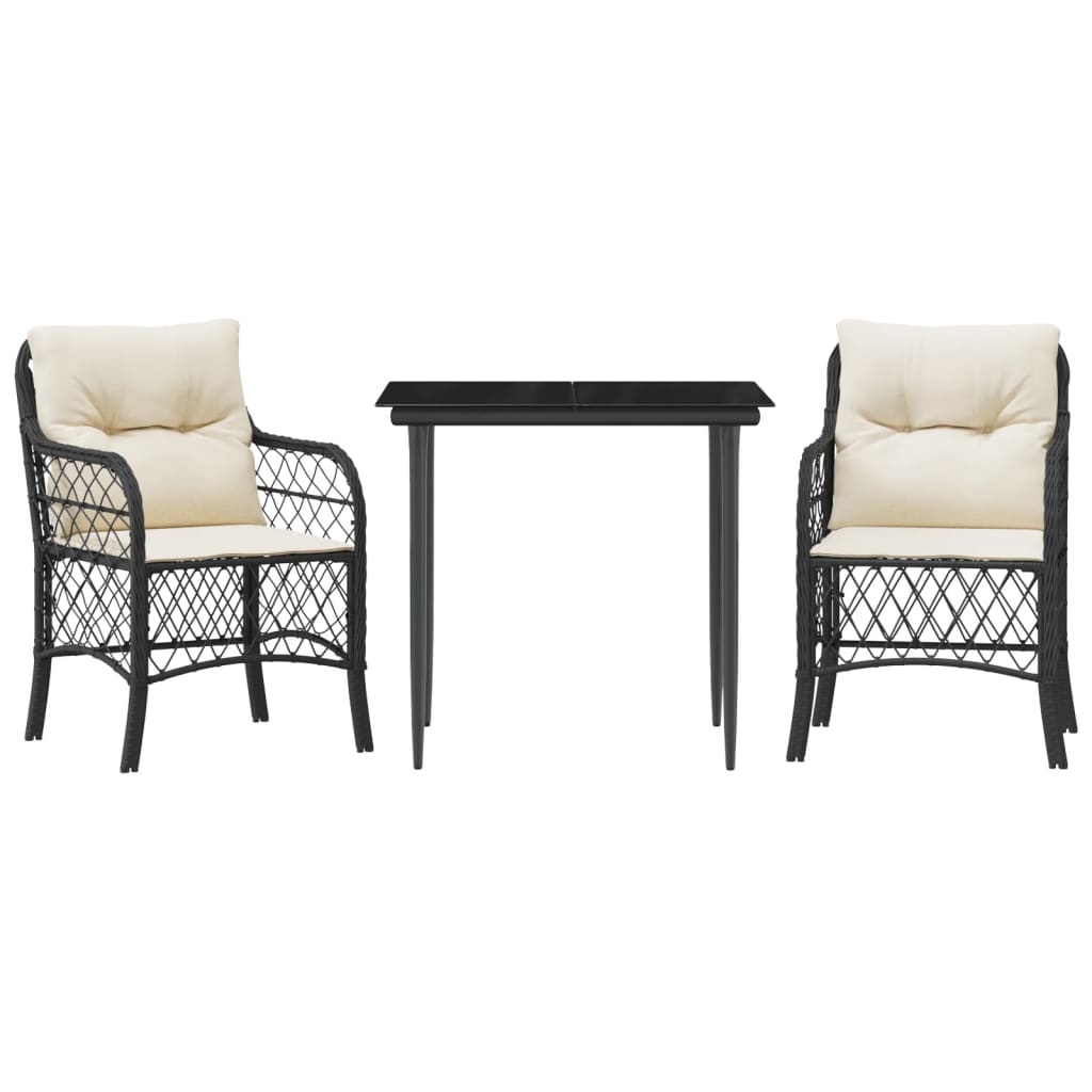 Set da Bistrò 3 pz con Cuscini Nero in Polyrattan | homemem39